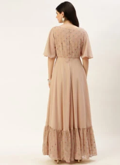 Peach Embroidered Georgette Dress Festive Wear -Deals Chic Lehenga Store Peach Embroidered Georgette Dress DRBS02210931 b