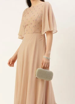 Peach Embroidered Georgette Dress Festive Wear