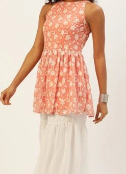 Top From Peach Embroidered Georgette Gharara Suit After Six Wear