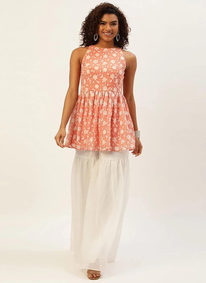 Top From Peach Embroidered Georgette Gharara Suit After Six Wear 3 Top From Peach Embroidered Georgette Gharara Suit After Six Wear - Image 3