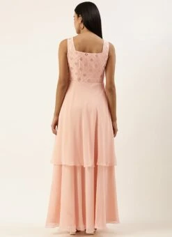 Peach Embroidered Georgette Layered Gown Party Wear 11 Peach Embroidered Georgette Layered Gown Party Wear -Deals Chic Lehenga Store Peach Embroidered Georgette Layered Gown IWBS02208524 b