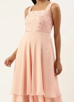 Peach Embroidered Georgette Layered Gown Party Wear