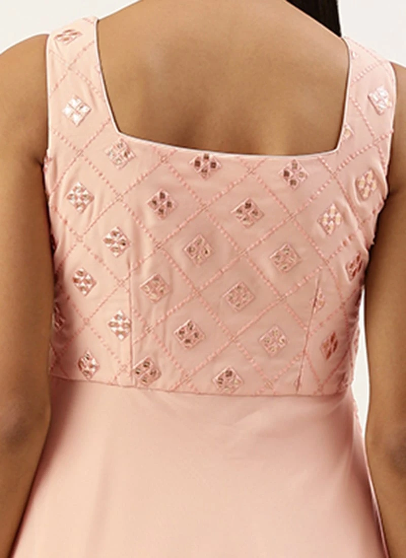 Peach Embroidered Georgette Layered Gown Party Wear 6 Peach Embroidered Georgette Layered Gown Party Wear - Image 6