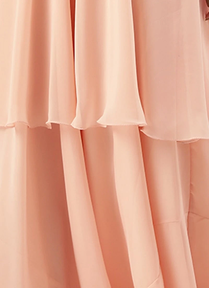 Peach Embroidered Georgette Layered Gown Party Wear 8 Peach Embroidered Georgette Layered Gown Party Wear - Image 8