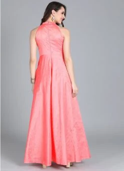Peach Embroidered Halter Neckline Gown Festive Wear 10 Peach Embroidered Halter Neckline Gown Festive Wear -Deals Chic Lehenga Store Peach Embroidered Halter Neckline Gown IWBS01910279RTW b