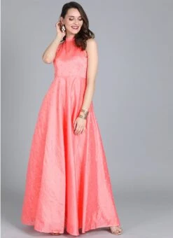 Peach Embroidered Halter Neckline Gown Festive Wear 9 Peach Embroidered Halter Neckline Gown Festive Wear -Deals Chic Lehenga Store Peach Embroidered Halter Neckline Gown IWBS01910279RTW u