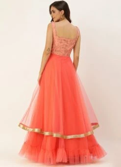 Peach Embroidered Layered Style Gown Wedding Wear -Deals Chic Lehenga Store Peach Embroidered Layered Style Gown IWBS02009838 b