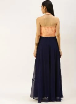 Peach Embroidered N Navy Blue Gown Wedding Wear -Deals Chic Lehenga Store Peach Embroidered N Navy Blue Gown IWBS02205095 b