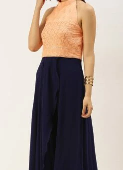 Peach Embroidered N Navy Blue Gown Wedding Wear