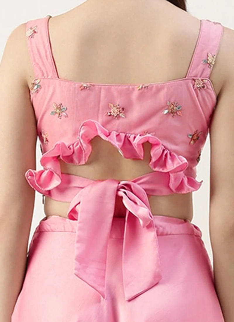 Skirt From Peach Embroidered N Pink Satin Skirt Set After Six Wear 6 Skirt From Peach Embroidered N Pink Satin Skirt Set After Six Wear - Image 6