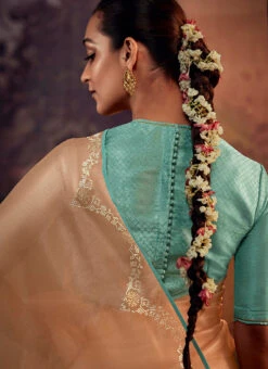 Peach Faux Crepe Embroidered Saree Party Wear -Deals Chic Lehenga Store Peach Faux Crepe Embroidered Saree SASLI21375269 b