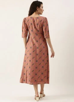 Peach Foil Printed A Line Dress After Six Wear Work Wear -Deals Chic Lehenga Store Peach Foil Printed A line Dress DRBS02111070 b