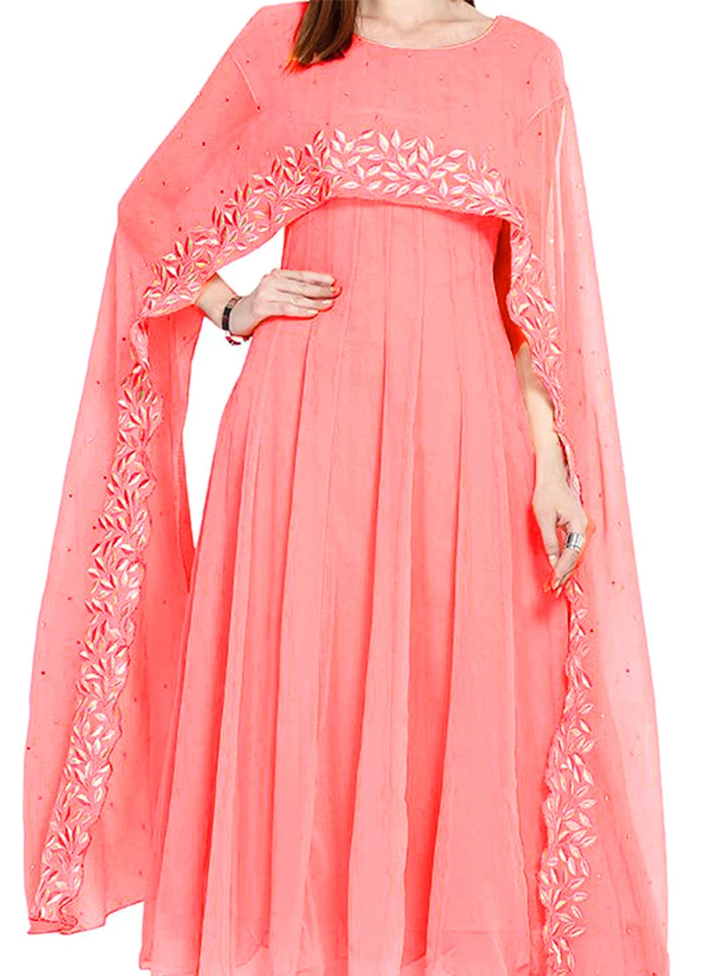 Peach Georgette Anarkali Suit After Six Wear 1 Peach Georgette Anarkali Suit After Six Wear