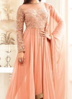 Peach Georgette Anarkali Suit Party Wear