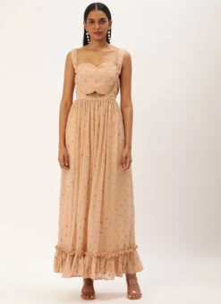 Peach Georgette Embroidered Maxi Dress Festive Wear -Deals Chic Lehenga Store Peach Georgette Embroidered Maxi Dress DRBS02210901 u