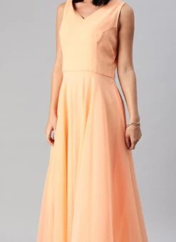 Peach Georgette Gown N Embroidered Jacket Festive Wear