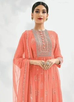 Peach Georgette Tikki Work Anarkali Suit Party Wear -Deals Chic Lehenga Store Peach Georgette Tikki Work Anarkali Suit SLSAJ25081179 b
