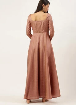 Peach Jacquard Fit N Flare Dress Festive Wear -Deals Chic Lehenga Store Peach Jacquard Fit N Flare Dress DRBS02109712 b