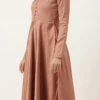 Peach Jacquard Fit N Flare Dress Festive Wear