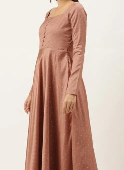 Peach Jacquard Fit N Flare Dress Festive Wear