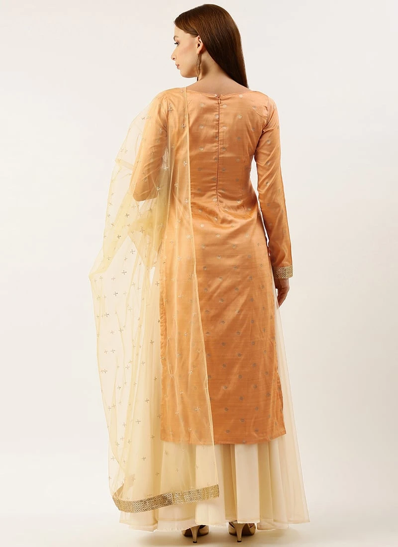 Bottom From Peach Jacquard N Cream Net Sharara Suit Set After Six Wear 4 Bottom From Peach Jacquard N Cream Net Sharara Suit Set After Six Wear - Image 4