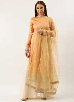 Dupatta From Peach Jacquard N Cream Net Sharara Suit Set After Six Wear -Deals Chic Lehenga Store Peach Jacquard N Cream Net Sharara Suit Set SLBS02301720 u