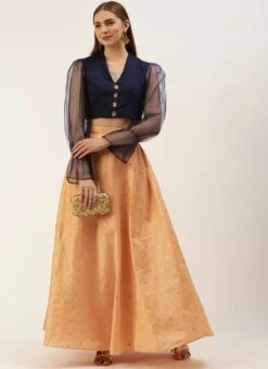 Skirt From Peach Jacquard N Navy Blue Art Silk Skirt Set After Six Wear -Deals Chic Lehenga Store Peach Jacquard N Navy Blue Art Silk Skirt Set IWBS02212526 u