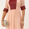 Peach N Maroon Embroidered Gathered Dress Festive Wear