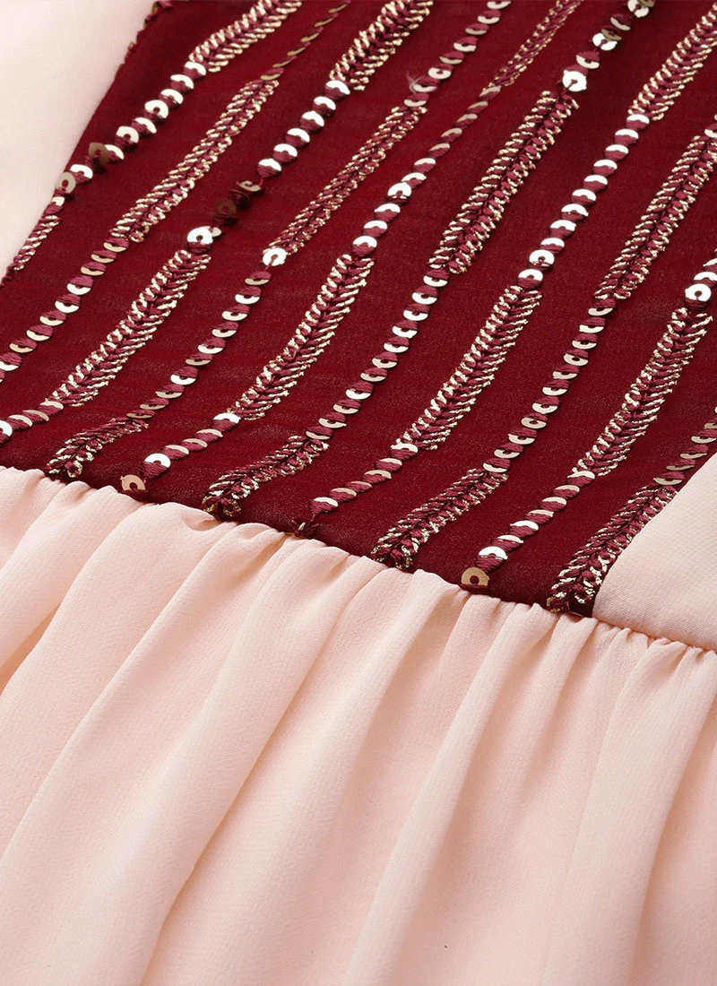 Peach N Maroon Embroidered Gathered Dress Festive Wear 7 Peach N Maroon Embroidered Gathered Dress Festive Wear - Image 7