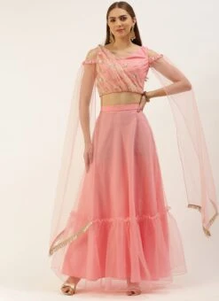 Skirt From Peach N Pink Net Embroidered Skirt Set After Six Wear -Deals Chic Lehenga Store Peach N Pink Net Embroidered Skirt Set IWBS02212524 u