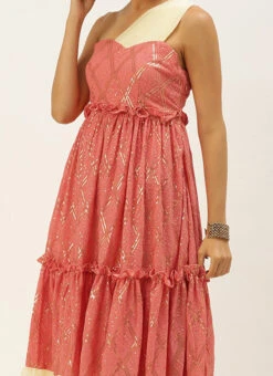 Peach N White Embroidered Tiered Maxi Dress Festive Wear
