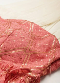 Peach N White Embroidered Tiered Maxi Dress Festive Wear -Deals Chic Lehenga Store Peach N White Embroidered Tiered Maxi Dress DRBS02206302 rrc1