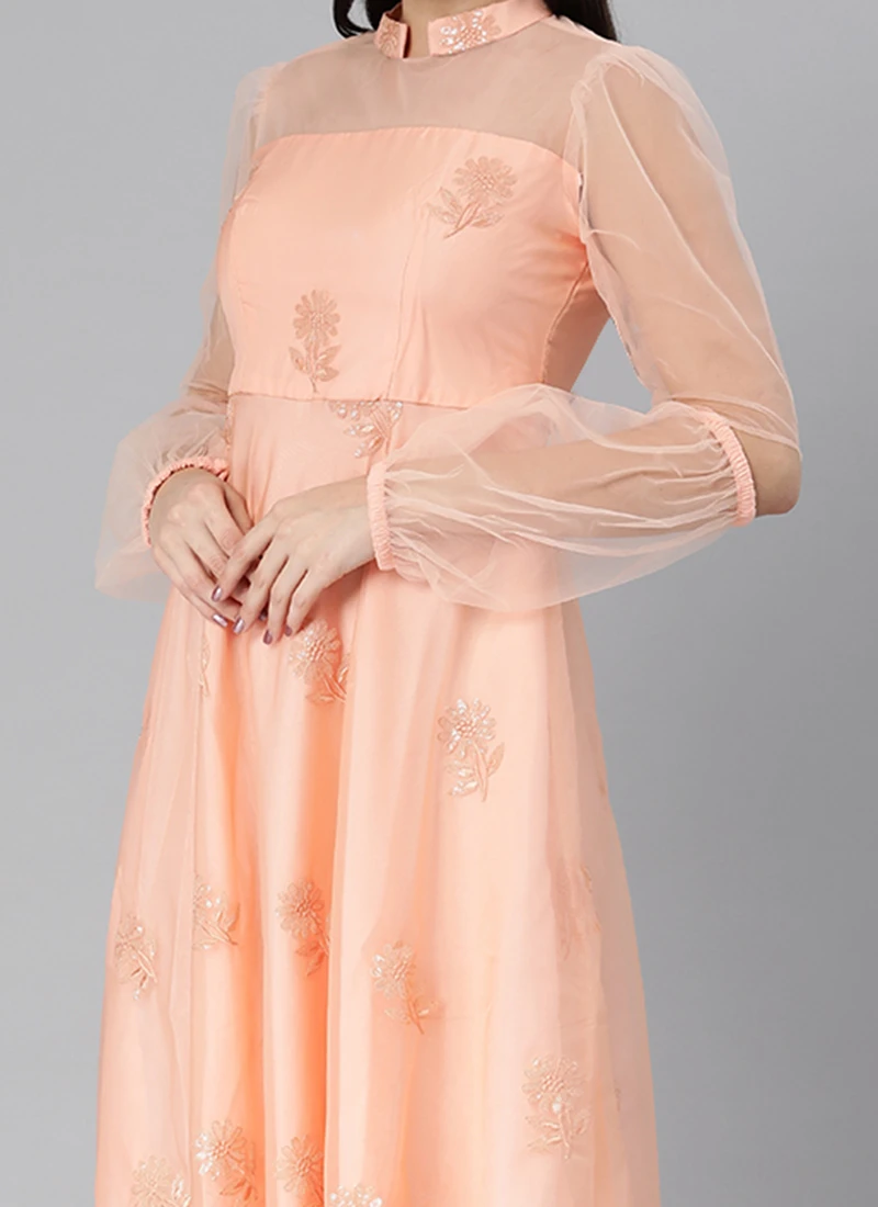 Peach Organza Embroidered Midi Dress After Six Wear 1 Peach Organza Embroidered Midi Dress After Six Wear