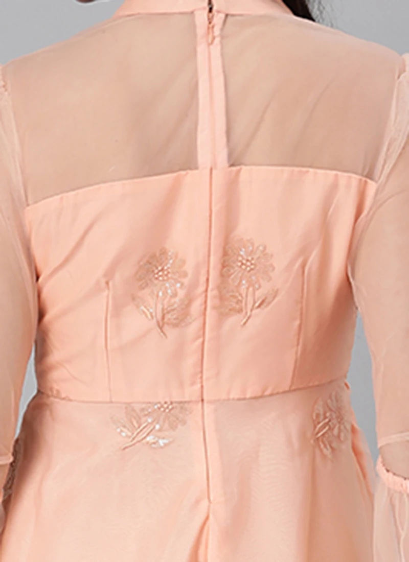 Peach Organza Embroidered Midi Dress After Six Wear 6 Peach Organza Embroidered Midi Dress After Six Wear - Image 6