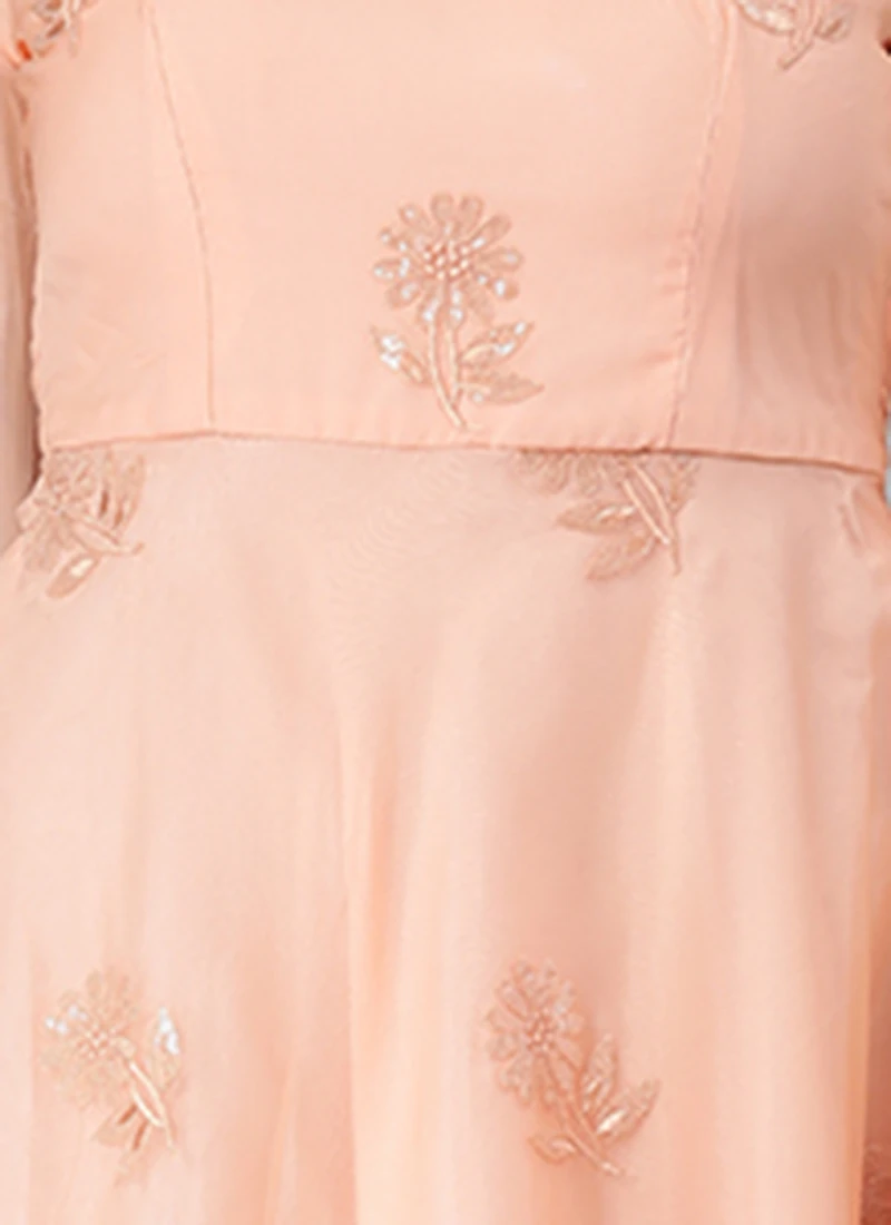 Peach Organza Embroidered Midi Dress After Six Wear 7 Peach Organza Embroidered Midi Dress After Six Wear - Image 7