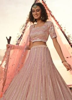 Peach Organza Umbrella Lehenga Wedding Wear -Deals Chic Lehenga Store Peach Organza Umbrella Lehenga GHSAJ40965507 b