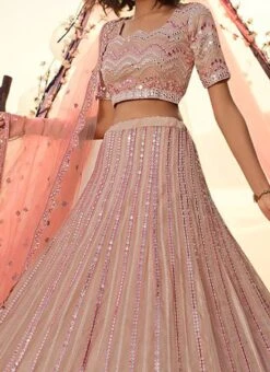 Peach Organza Umbrella Lehenga Wedding Wear