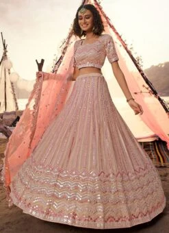 Peach Organza Umbrella Lehenga Wedding Wear -Deals Chic Lehenga Store Peach Organza Umbrella Lehenga GHSAJ40965507 u