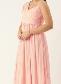 Peach Pleated Georgette Gown N Embroidered Jacket Party Wear