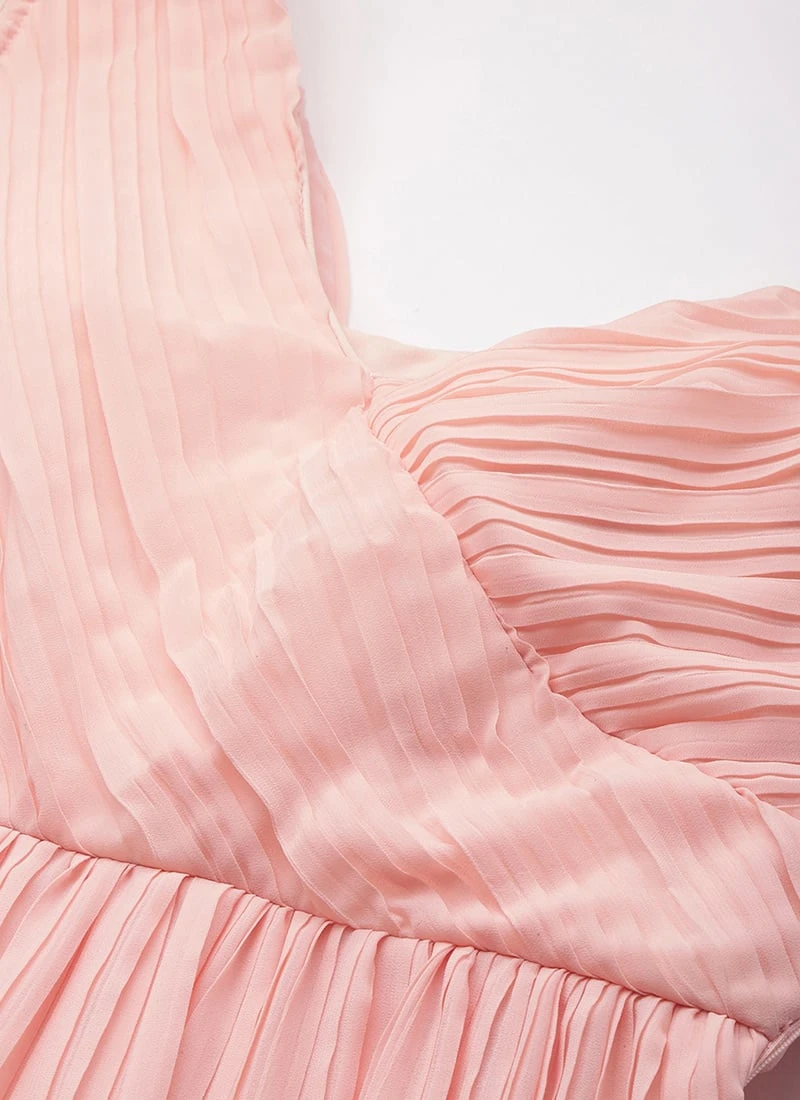 Peach Pleated Georgette Gown N Embroidered Jacket Party Wear 5 Peach Pleated Georgette Gown N Embroidered Jacket Party Wear - Image 5