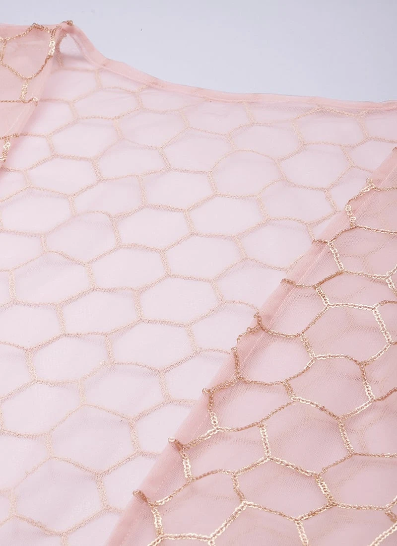 Peach Pleated Georgette Gown N Embroidered Jacket Party Wear 6 Peach Pleated Georgette Gown N Embroidered Jacket Party Wear - Image 6