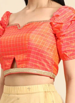 Peach Polyester Blouse Festive Wear