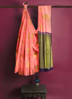 Peach Pure Silk Zari Work Saree Festive Wear