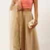 Peach Sequins Embroidered N Beige Lehenga Festive Wear