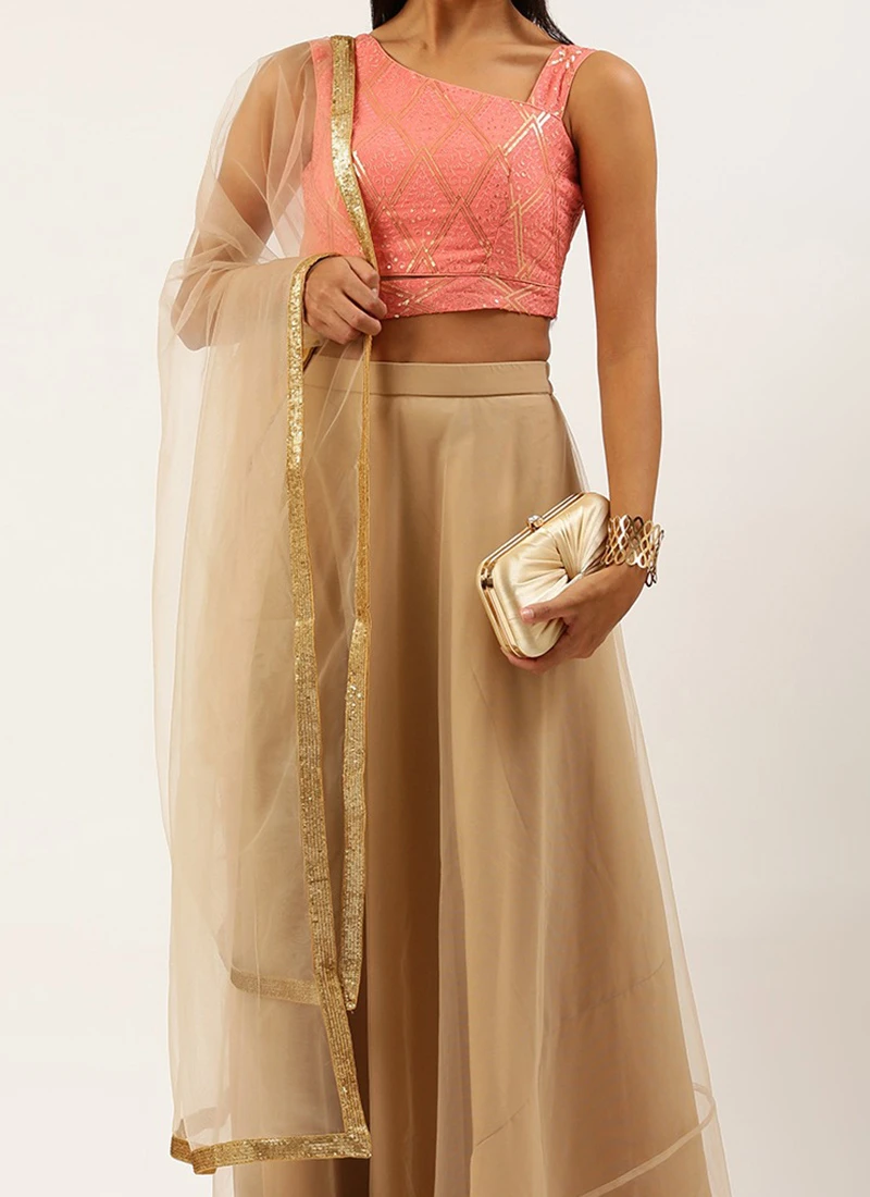 Peach Sequins Embroidered N Beige Lehenga Festive Wear 1 Peach Sequins Embroidered N Beige Lehenga Festive Wear