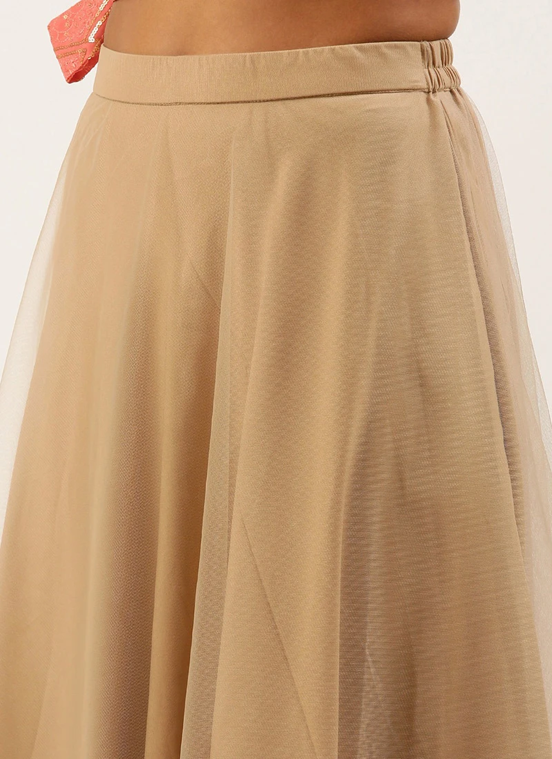 Peach Sequins Embroidered N Beige Lehenga Festive Wear 6 Peach Sequins Embroidered N Beige Lehenga Festive Wear - Image 6