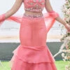 Peach Viscose Organza Embroidery Lehenga Choli With Dupatta Wedding Wear