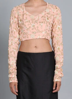 Peach Viscous Embroidered Blouse Festive Wear