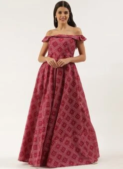 Pink Art Silk Digital Printed Off Shoulder Dress Festive Wear 10 Pink Art Silk Digital Printed Off Shoulder Dress Festive Wear -Deals Chic Lehenga Store Pink Art Silk Digital Printed Off Shoulder Dress DRBS02205893 u