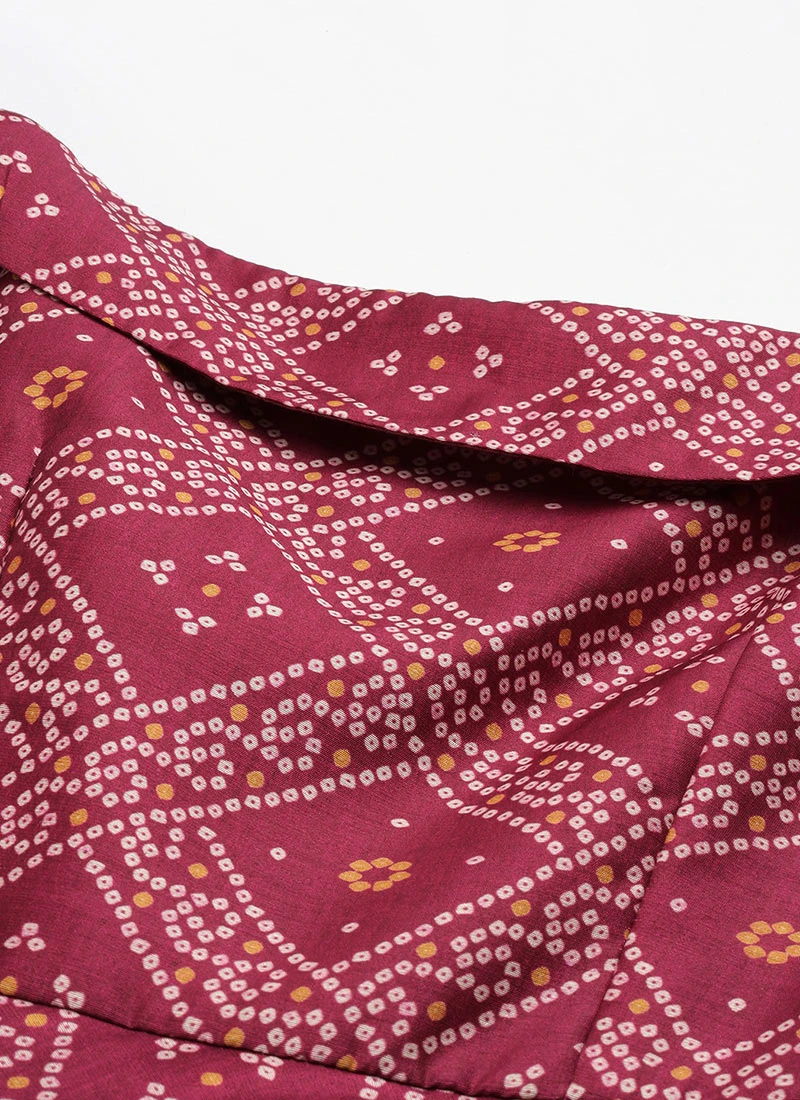 Pink Art Silk Digital Printed Off Shoulder Dress Festive Wear 5 Pink Art Silk Digital Printed Off Shoulder Dress Festive Wear - Image 5